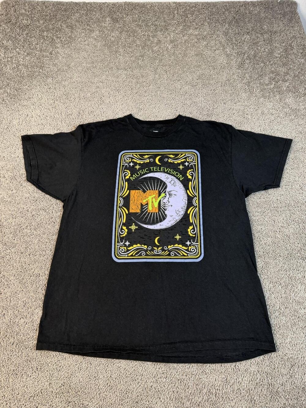 MTV Shirt Mens XL Black Moon Graphic Crew Neck Tagless Music Television